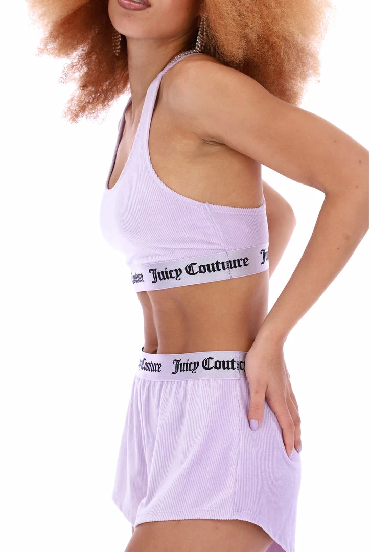 JUICY COUTURE PASTEL LILAC RIBBED VELOUR LOUNGE RACER BRA LOUNGEWEAR