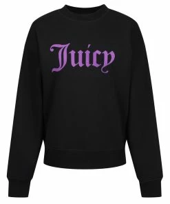 JUICY COUTURE TRACKSUITS BLACK FLOCKED CREW NECK SWEATSHIRT