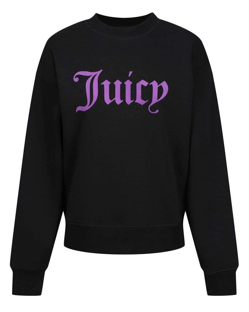 JUICY COUTURE TRACKSUITS BLACK FLOCKED CREW NECK SWEATSHIRT