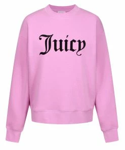 JUICY COUTURE TRACKSUITS ORCHID PINK FLOCKED CREW NECK SWEATSHIRT