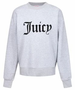 JUICY COUTURE TRACKSUITS SILVER MARL FLOCKED CREW NECK SWEATSHIRT