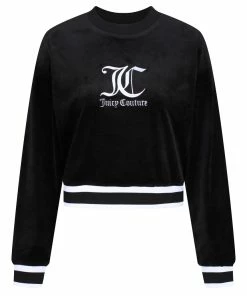 JUICY COUTURE BLACK VELOUR CREW NECK SWEATSHIRT TRACKSUITS