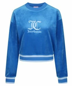 JUICY COUTURE PRINCESS BLUE VELOUR CREW NECK SWEATSHIRT