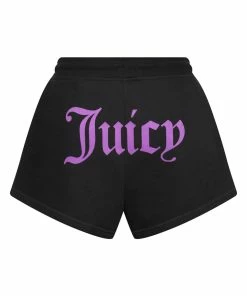 JUICY COUTURE TRACKSUITS BLACK FLOCKED MID-RISE TRACK SHORTS