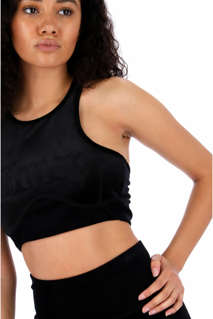 JUICY COUTURE TOPS BLACK VELVET EMBROIDERED RACER BRA