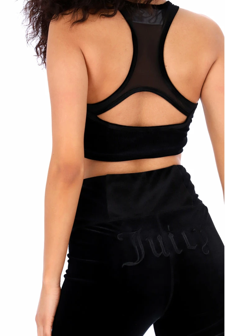 JUICY COUTURE TOPS BLACK VELVET EMBROIDERED RACER BRA