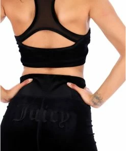 JUICY COUTURE BLACK VELVET EMBROIDERED SPORTS LEGGINGS