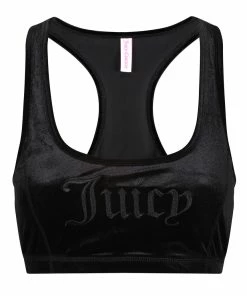 JUICY COUTURE ACTIVEWEAR BLACK VELVET EMBROIDERED RACER BRA