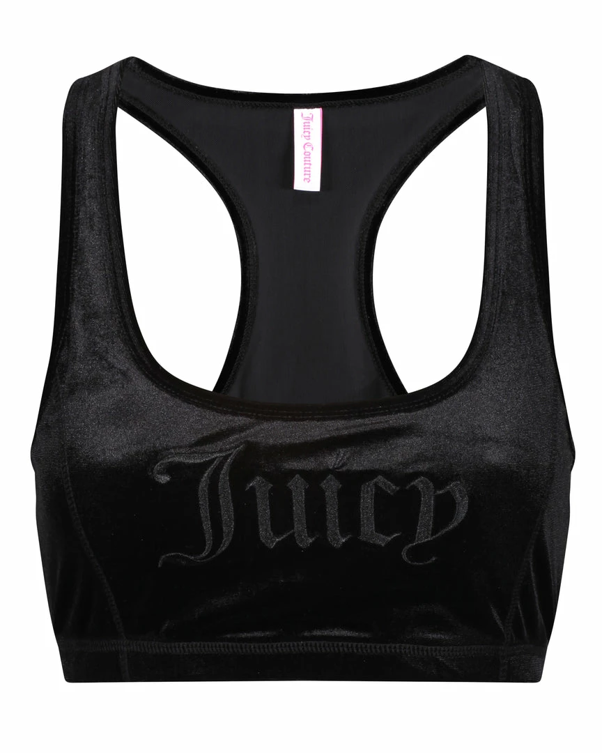 JUICY COUTURE ACTIVEWEAR BLACK VELVET EMBROIDERED RACER BRA