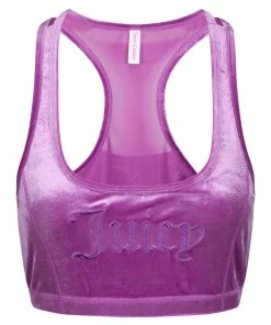 JUICY COUTURE TOPS PURPLE VELVET EMBROIDERED RACER BRA