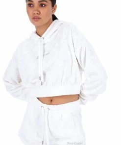 JUICY COUTURE TRACKSUITS WHITE MONOGRAM JACQUARD TERRY TOWELLING HOODIE