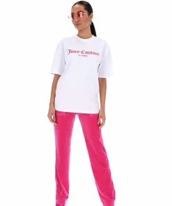 JUICY COUTURE TOPS WHITE FLOCKED LA LOGO UNISEX TEE