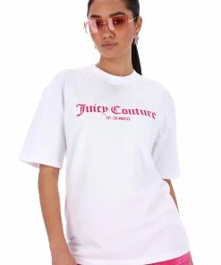 JUICY COUTURE TOPS WHITE FLOCKED LA LOGO UNISEX TEE