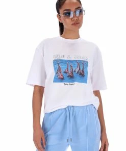 JUICY COUTURE TOPS WHITE WET & WILD DIAMANTE GRAPHIC UNISEX TEE