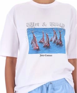 JUICY COUTURE TOPS WHITE WET & WILD DIAMANTE GRAPHIC UNISEX TEE