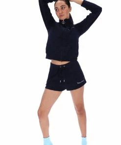 JUICY COUTURE TRACKSUITS NIGHT SKY BLUE MONOGRAM JACQUARD TERRY TOWELLING TRACK SHORTS