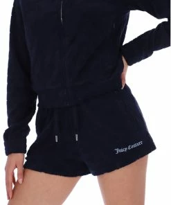 JUICY COUTURE TRACKSUITS NIGHT SKY BLUE MONOGRAM JACQUARD TERRY TOWELLING TRACK SHORTS