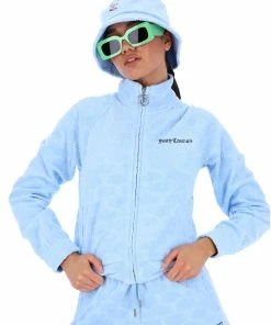 JUICY COUTURE POWDER BLUE MONOGRAM JACQUARD TERRY TOWELLING TRACK TOP