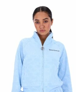 JUICY COUTURE POWDER BLUE MONOGRAM JACQUARD TERRY TOWELLING TRACK TOP
