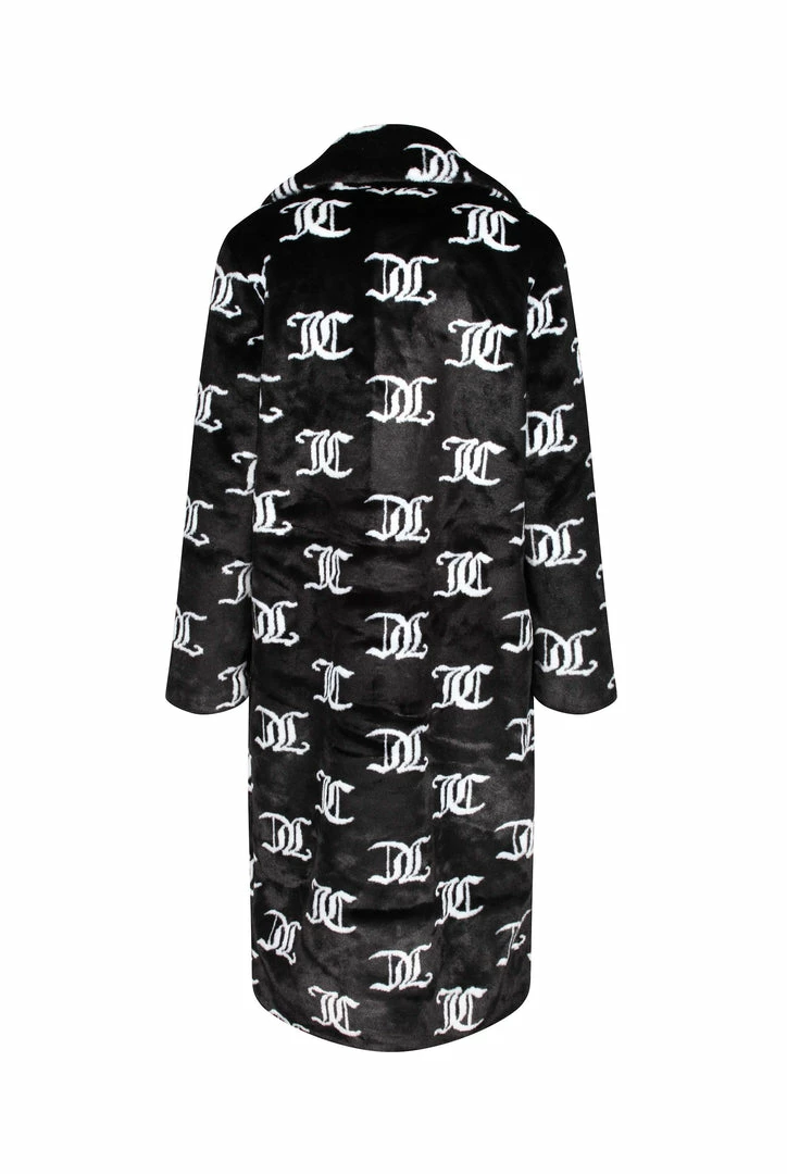 JUICY COUTURE BLACK FAUX FUR MONOGRAM COAT