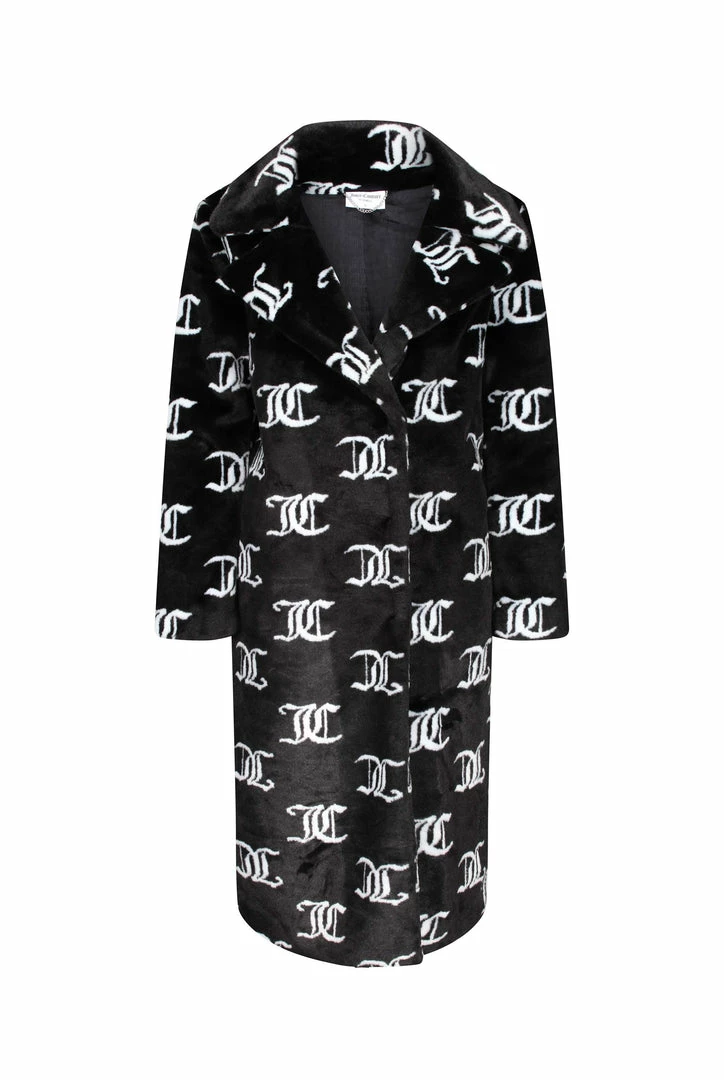 JUICY COUTURE BLACK FAUX FUR MONOGRAM COAT