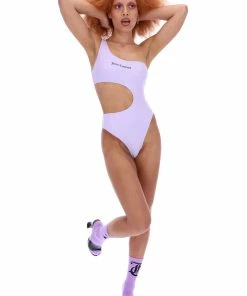 JUICY COUTURE PASTEL LILAC CUT OUT ASYMMETRIC SWIMSUIT