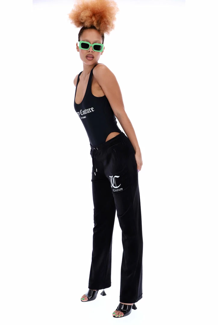 JUICY COUTURE BLACK LA LOGO SCOOP BACK SWIMSUIT