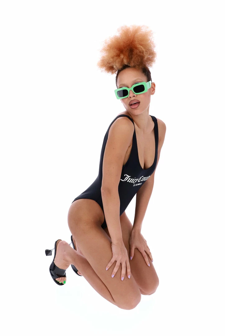 JUICY COUTURE BLACK LA LOGO SCOOP BACK SWIMSUIT
