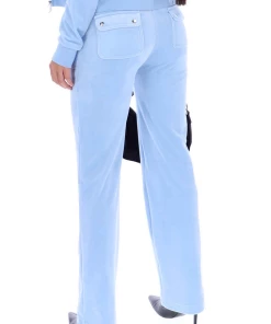 JUICY COUTURE POWDER BLUE CLASSIC VELOUR DEL RAY POCKETED BOTTOMS SPRING SUMMER'22 COLLECTION
