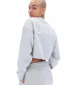 JUICY COUTURE SPRING SUMMER '22 COLLECTION SILVER MARL BOXY CROP SWEATSHIRT