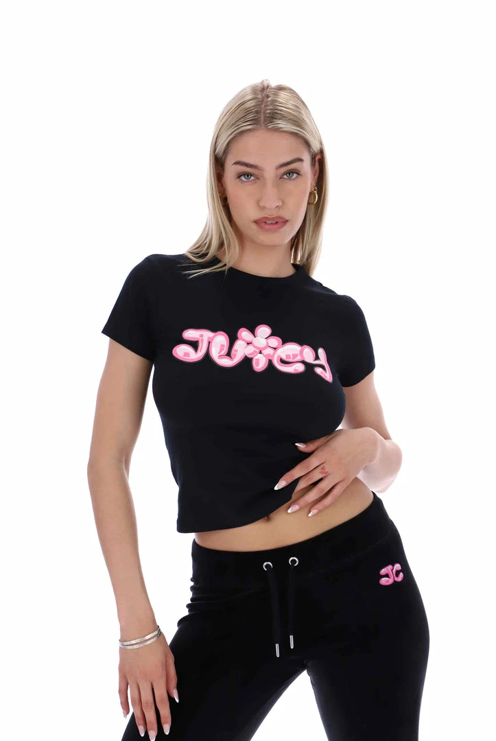 JUICY COUTURE NEW IN BLACK JUICY BUBBLE GIRLFRIEND TEE