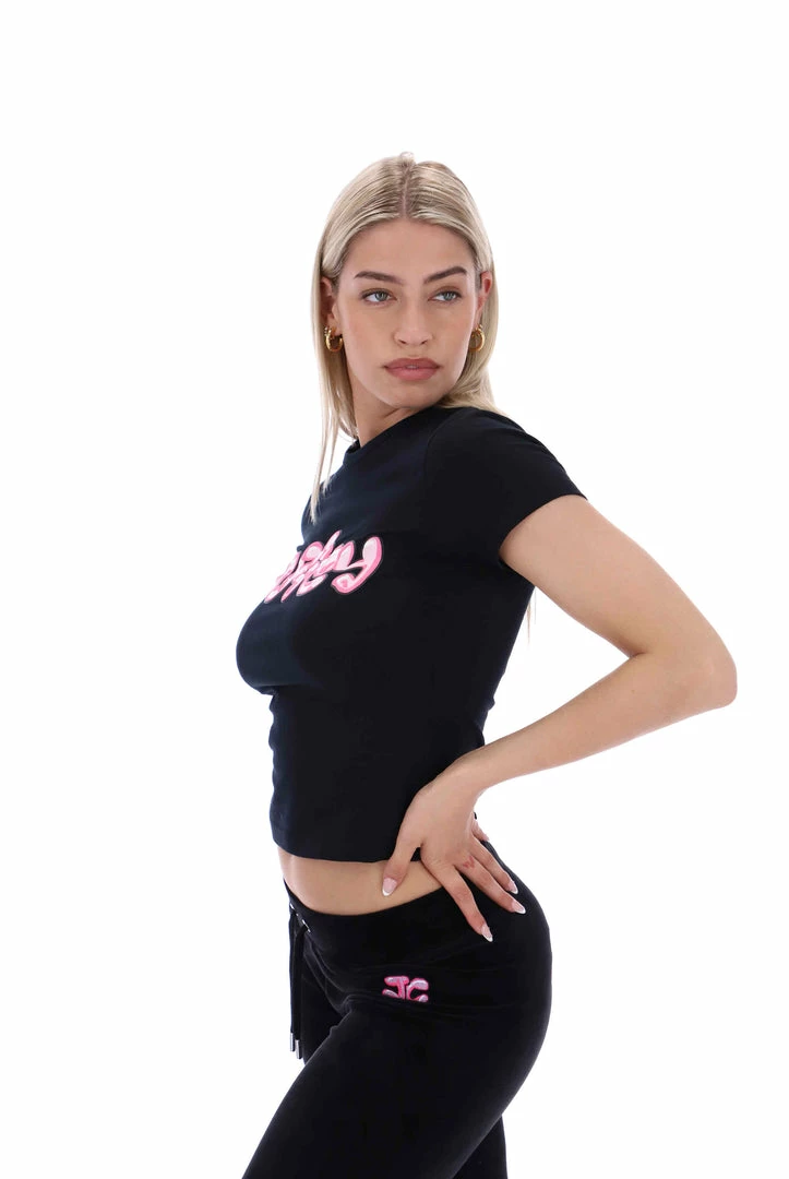JUICY COUTURE NEW IN BLACK JUICY BUBBLE GIRLFRIEND TEE