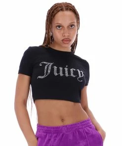 JUICY COUTURE BLACK DIAMANTE GRAPHIC CROP TEE