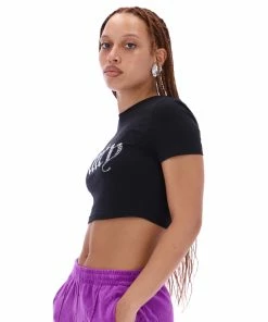 JUICY COUTURE BLACK DIAMANTE GRAPHIC CROP TEE