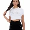 JUICY COUTURE WHITE DIAMANTE GRAPHIC CROP TEE TOPS