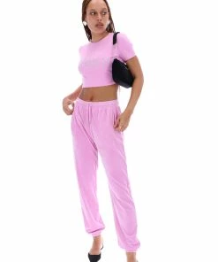 JUICY COUTURE ORCHID PINK DIAMANTE GRAPHIC CROP TEE TOPS