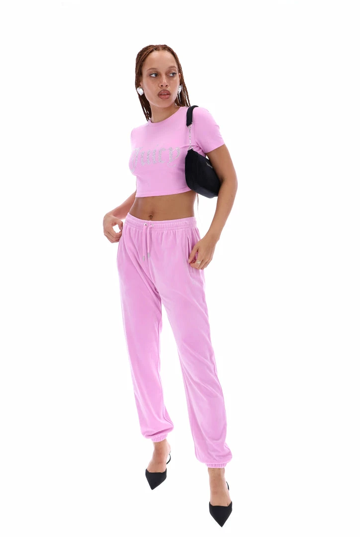 JUICY COUTURE ORCHID PINK DIAMANTE GRAPHIC CROP TEE TOPS