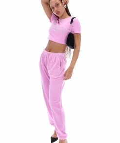 JUICY COUTURE ORCHID PINK DIAMANTE GRAPHIC CROP TEE TOPS