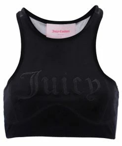 JUICY COUTURE TOPS BLACK VELVET EMBROIDERED RACER BRA