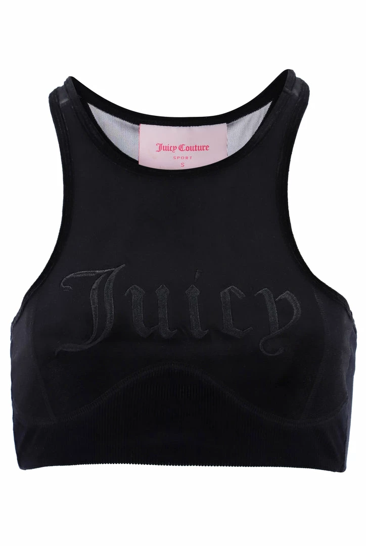 JUICY COUTURE TOPS BLACK VELVET EMBROIDERED RACER BRA