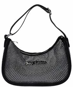 JUICY COUTURE ACCESSORIES BLACK ALL OVER DIAMANTE VELOUR DIAMANTE SHOULDER BAG