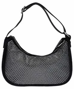 JUICY COUTURE ACCESSORIES BLACK ALL OVER DIAMANTE VELOUR DIAMANTE SHOULDER BAG