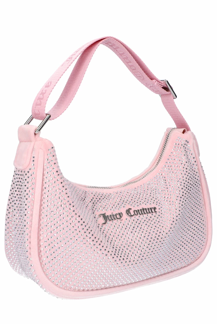 JUICY COUTURE ACCESSORIES ALMOND BLOSSOM ALL OVER DIAMANTE VELOUR DIAMANTE SHOULDER BAG