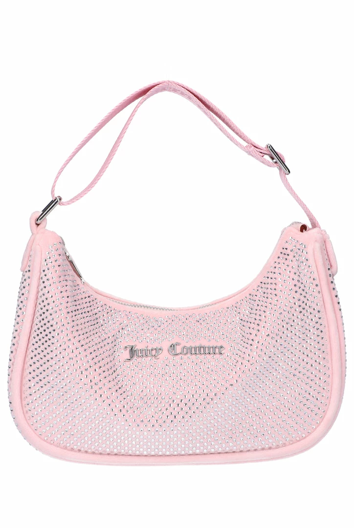 JUICY COUTURE ACCESSORIES ALMOND BLOSSOM ALL OVER DIAMANTE VELOUR DIAMANTE SHOULDER BAG