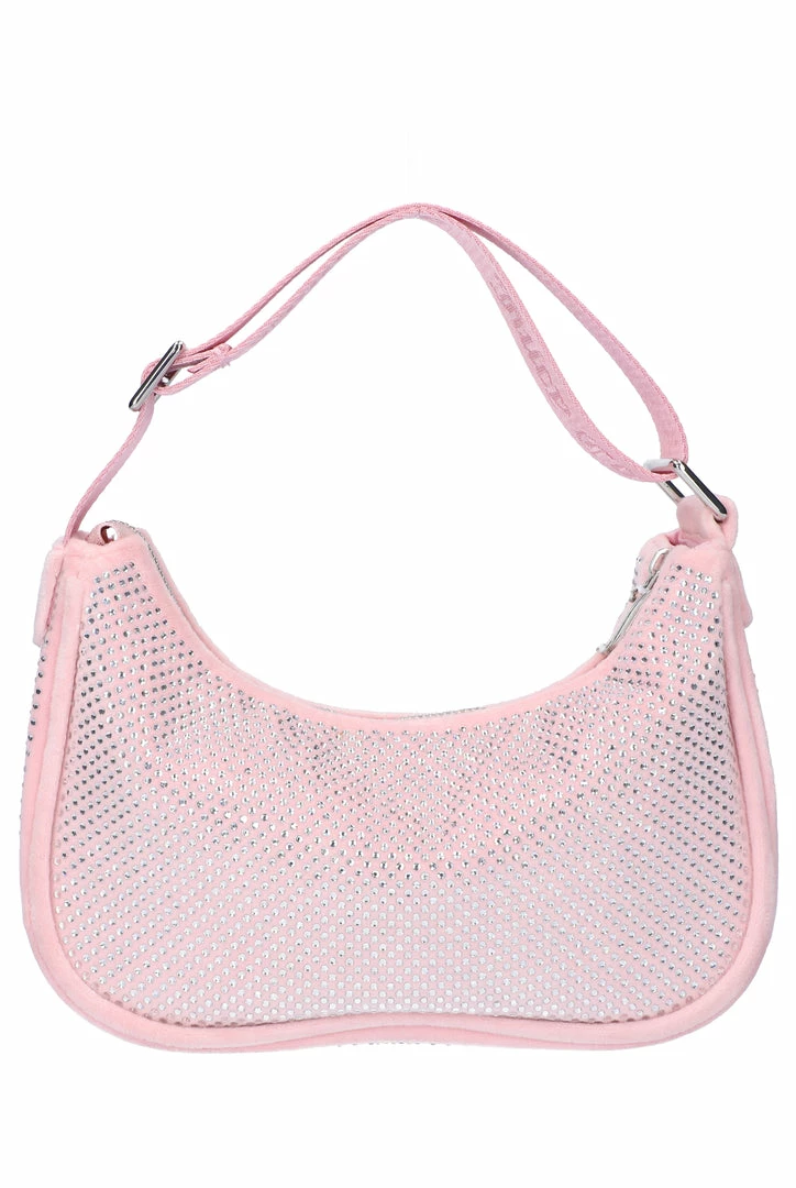 JUICY COUTURE ACCESSORIES ALMOND BLOSSOM ALL OVER DIAMANTE VELOUR DIAMANTE SHOULDER BAG