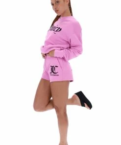 JUICY COUTURE TRACKSUITS ORCHID PINK FLOCKED CREW NECK SWEATSHIRT