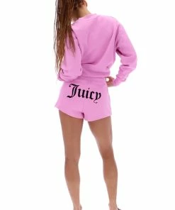 JUICY COUTURE TRACKSUITS ORCHID PINK FLOCKED CREW NECK SWEATSHIRT