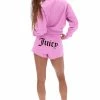 JUICY COUTURE TRACKSUITS ORCHID PINK FLOCKED MID-RISE TRACK SHORTS