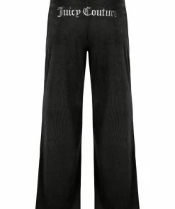 JUICY COUTURE BLACK RIB LOUNGE VELOUR FLARE PANT BOTTOMS