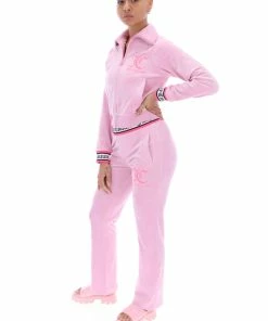 JUICY COUTURE SPRING SUMMER'22 COLLECTION PINK PETAL VELOUR STRIPED CUFF TRACK JACKET